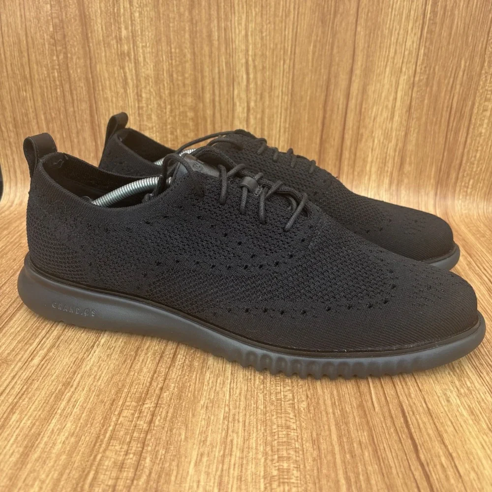 Cole Haan Zerogrand Stitchlite Wingtip Oxford Mens 13 Black C28527 Knit Sneaker